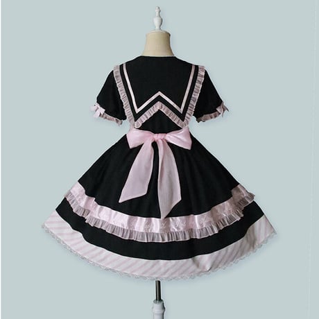 Stripe Ribbonセーラーワンピース　ピンク×ブラック／select