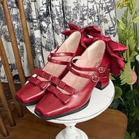スクエアトゥリボンシューズ　レッド