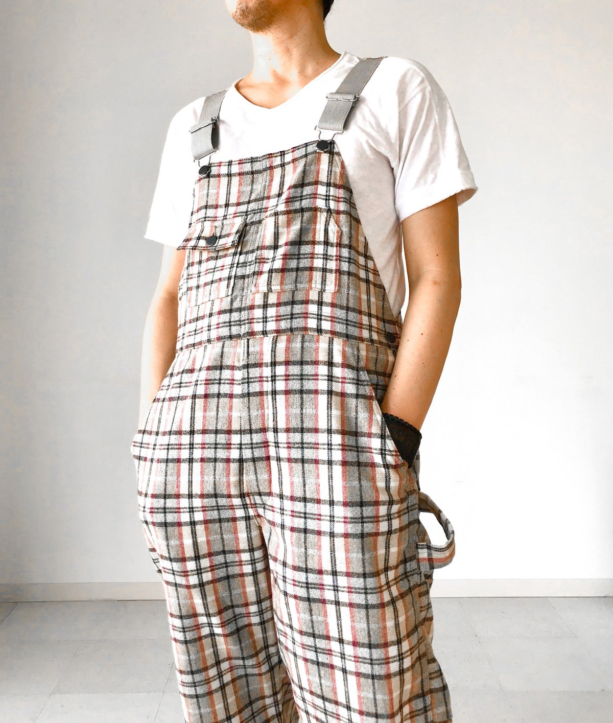 最終値下げ！Nemeth グレンチェック柄オーバーオール L グレー チェック柄オーバーオール グレー 最終値下げ！Nemeth グレンチェック