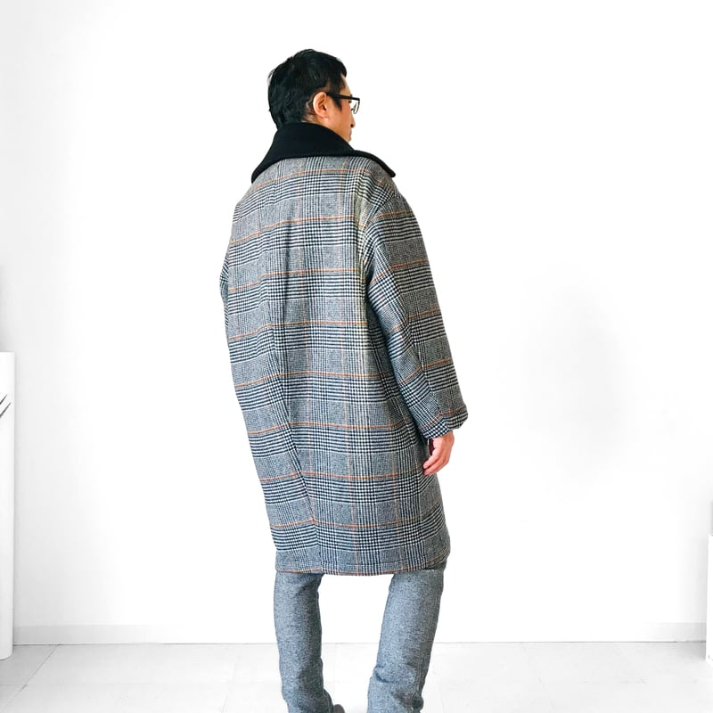 【イタリア製】マリアーノルビナッチ　ウールコート　チェック　大きいサイズ　L相当 0_9df8404ae93f9430f00a9c053f0c