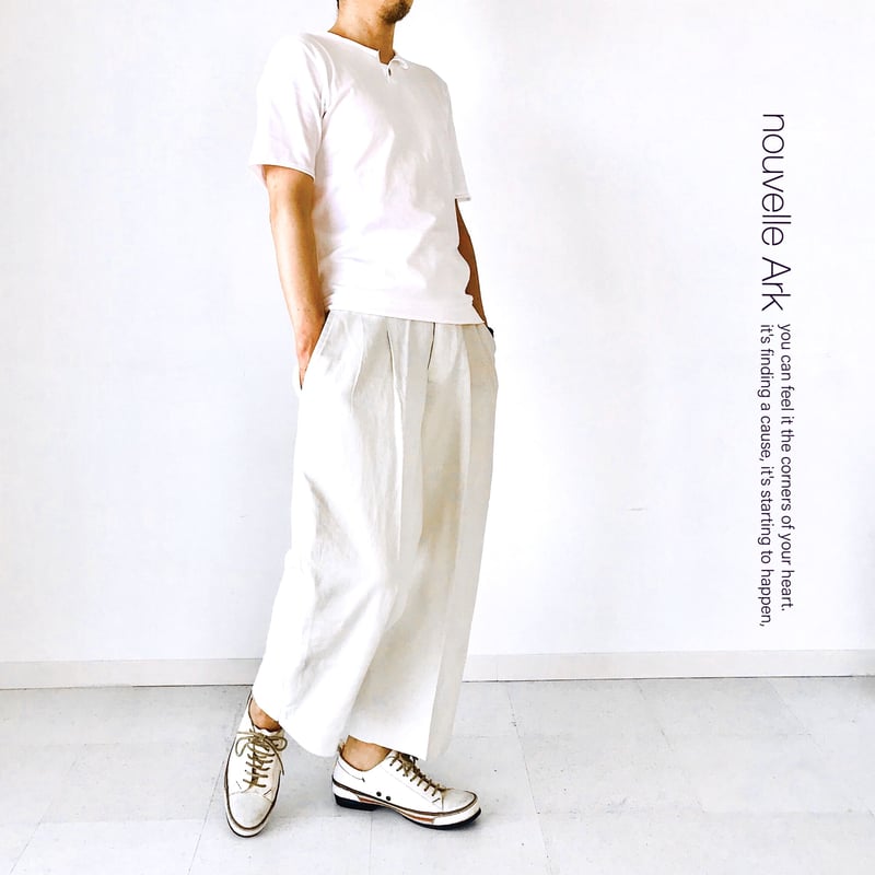 deres リネンパンツ　サイズ2 新品　ホワイト セール】『イージーケア/セットアップ対応』リネンライクタックワイド