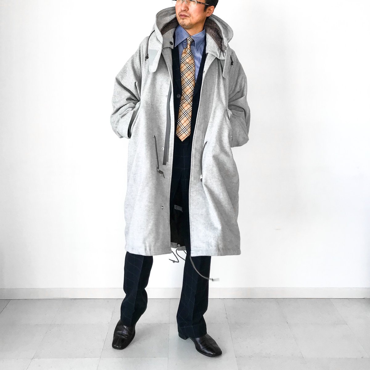 メンズ【men's】最上質ウール使用ツイードヘリンボーン モッズコート