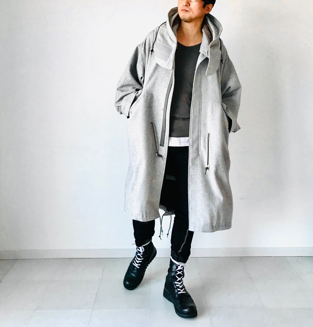 マーガレットハウエル チェスターコート ツイード 千鳥 白黒 ハウンドトゥース マーガレットハウエル ツイード チェスターコート M ライトグレー