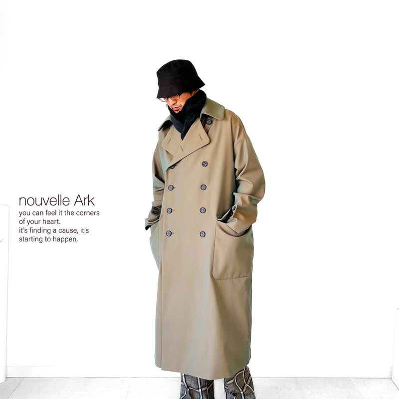 超希少 90s ウールギャバジン デザインロングコート マキシ丈 アーカイブ メンズ【men's】最上質ウールギャバジン素材使用 ビッグシルエット