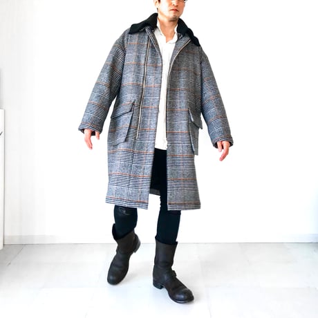 メンズ【men's】イタリアPRATO産ウール　グレンチェック二重織リバー　コクーン ビッグシルエット コート