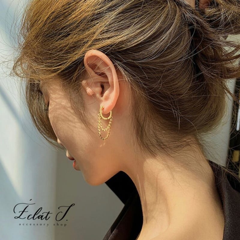 再販】◉ダブルチェーンフープピアス◉ | EclatJ.STORE
