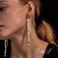 ◉ 淡水パールのダブルロングピアス◉