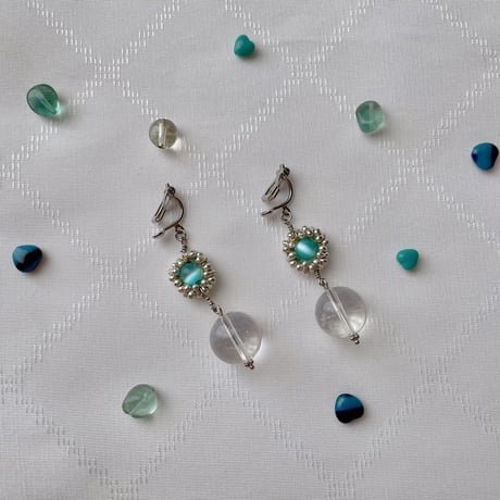 天然石と水晶のネックレス&イヤリング