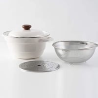 富士ホーロー 両手鍋 IH対応 オールインワン・プラス(ザル、スノコ付) ホワイト 27cm N-27FW.W