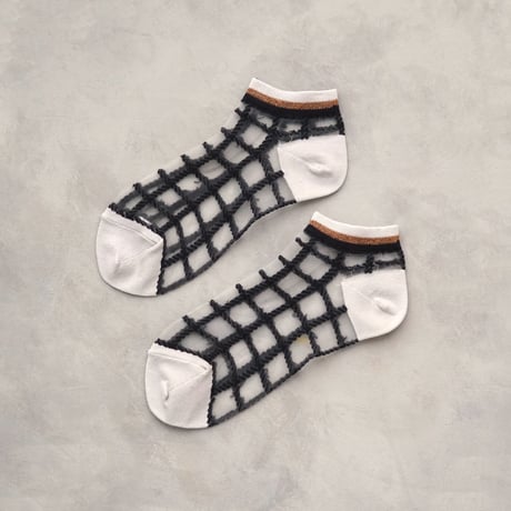see-through check ankle socks <gray> L-K08