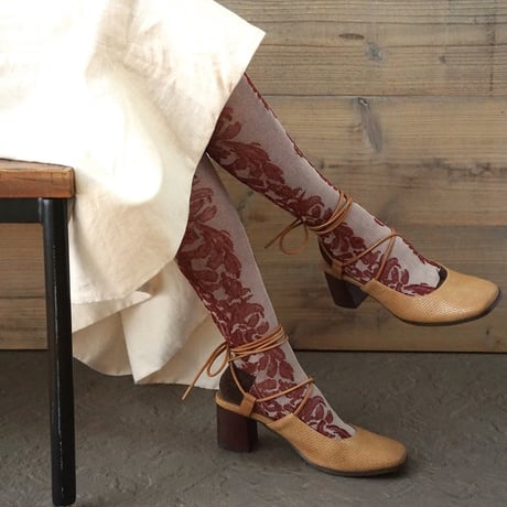 flower lace high socks <wine red> L-L04