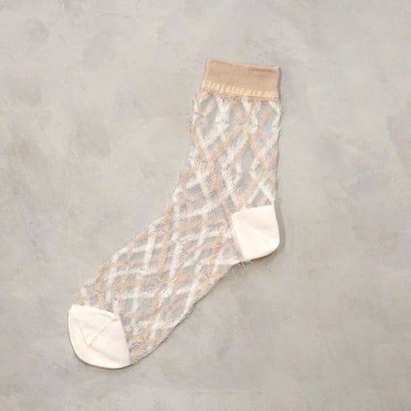 fringe check see-through <beige> L-S83