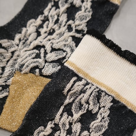 flower lace ankle cover socks (short) <black> L-S70