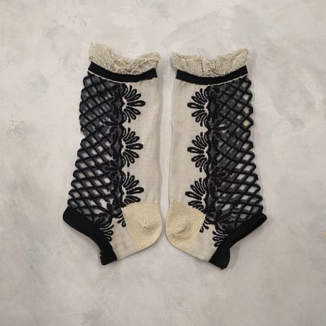 lace up ankle cover socks (see-through) <gray> L-M84