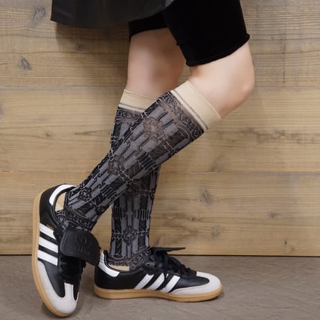 decoration stripes high socks <gray> L-L10