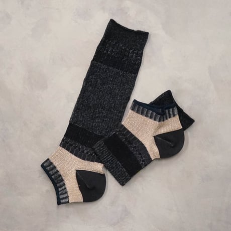 linen blend ankle cover socks <black> L-L06