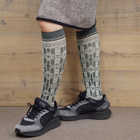 decoration stripes high socks <dark green> L-L10