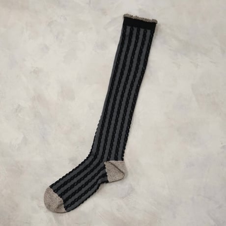 cable stripes high socks <charcoal> L-L12