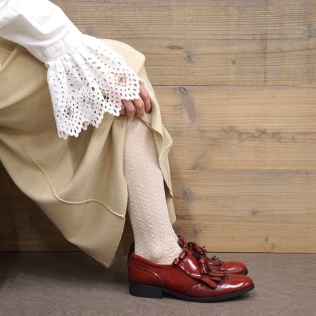 cable stripes high socks <beige> L-L12