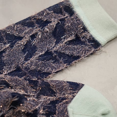 shiny fringe see-through <navy> L-M85