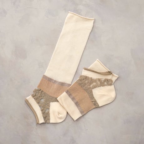 paisley ankle cover socks (see-through) <beige> L-L18