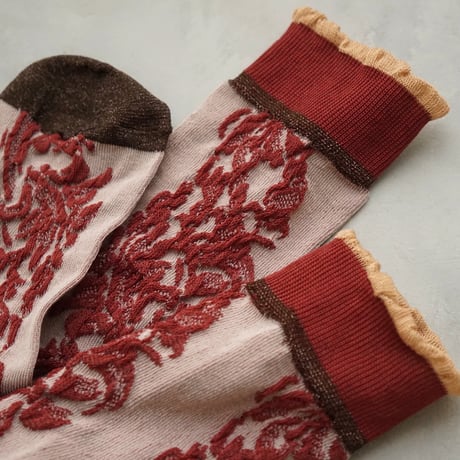 flower lace high socks <wine red> L-L04