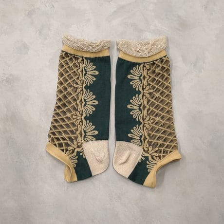 lace up ankle cover socks (see-through) <green> L-M84