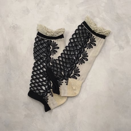 lace up ankle cover socks (see-through) <gray> L-M84
