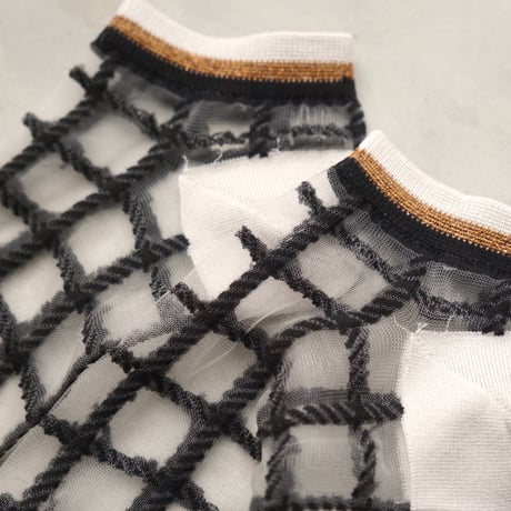 see-through check ankle socks <gray> L-K08