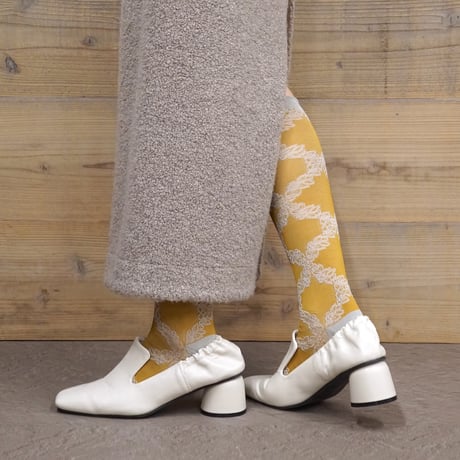 leaf check high socks <mustard> L-L13