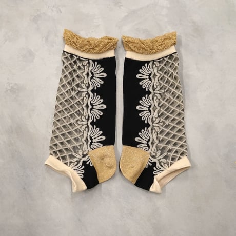 lace up ankle cover socks (see-through) <black> L-M84