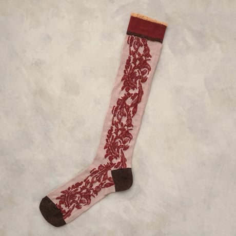 flower lace high socks <wine red> L-L04