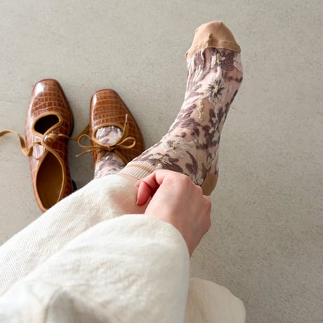 see-through flower <pink beige> L-S34