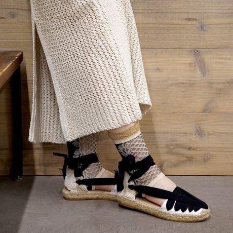 lace up ankle cover socks (see-through) <black> L-M84