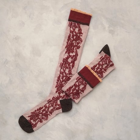 flower lace high socks <wine red> L-L04