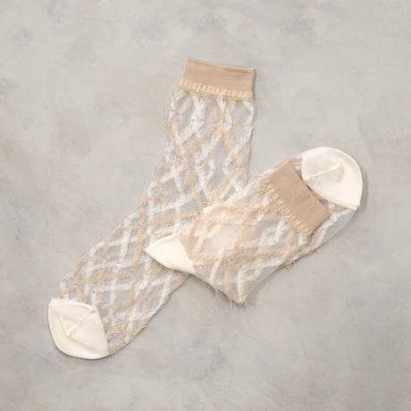 fringe check see-through <beige> L-S83