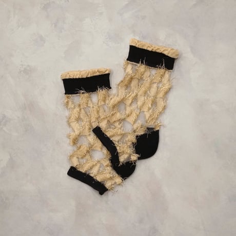 see-through fringe ankle cover socks (short) <beige> L-S72
