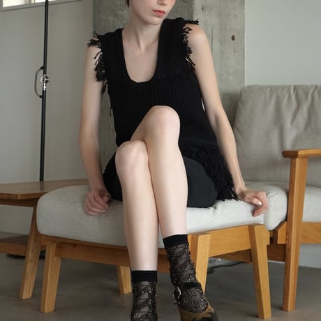 shiny fringe see-through <black> L-M85