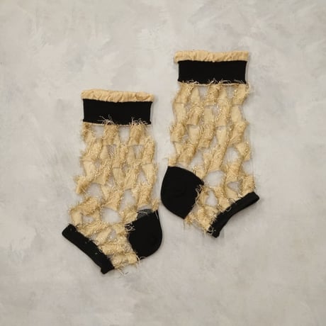 see-through fringe ankle cover socks (short) <beige> L-S72