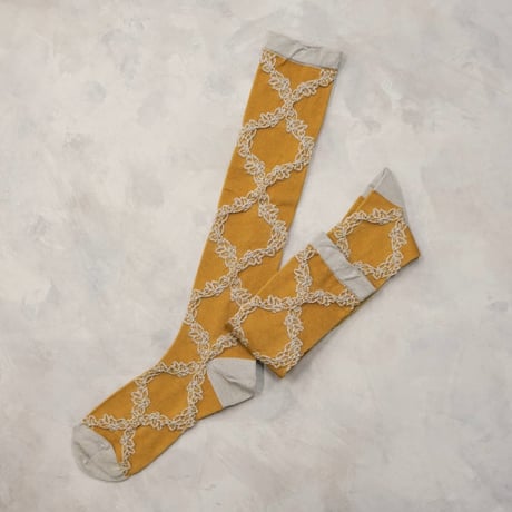leaf check high socks <mustard> L-L13