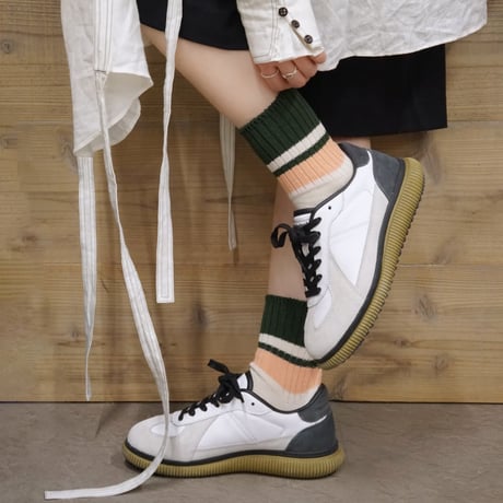 retro rib short <green×beige> L-S79