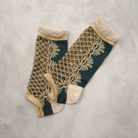 lace up ankle cover socks (see-through) <green> L-M84