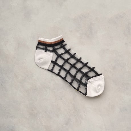 see-through check ankle socks <gray> L-K08