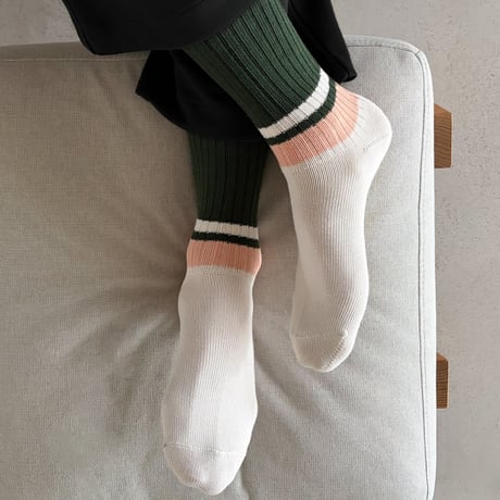 《men's》retro rib <green×beige> M-M26
