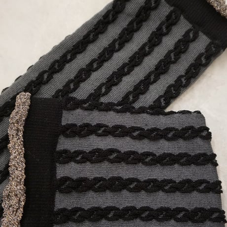 cable stripes high socks <charcoal> L-L12
