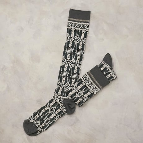 decoration stripes high socks <dark green> L-L10