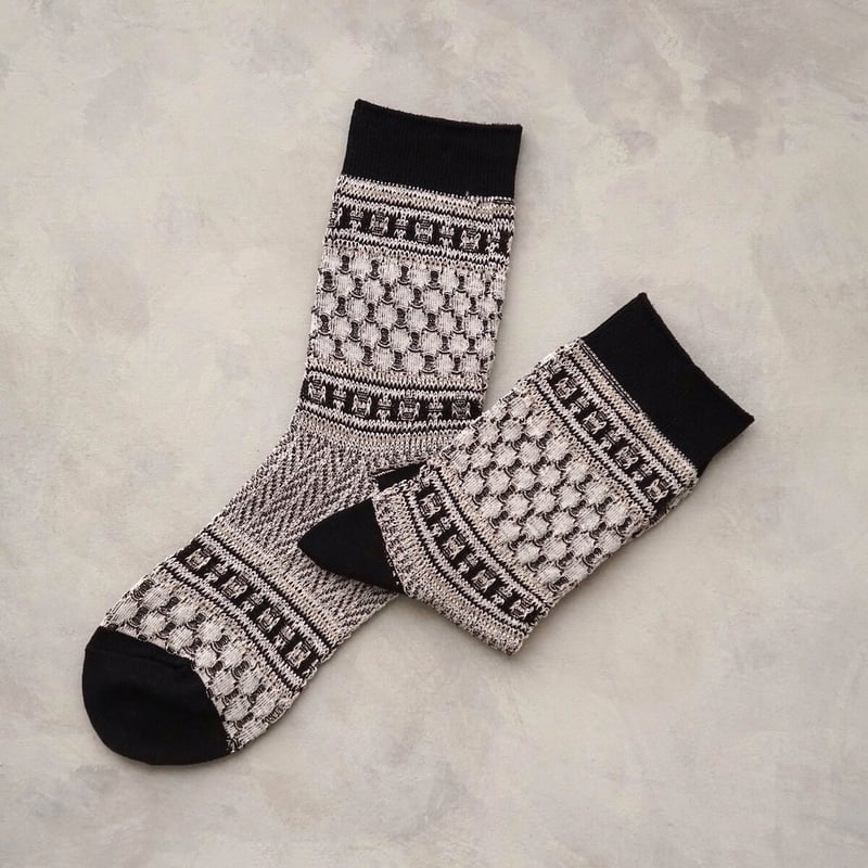 the mad shop ハンドメイドソックス wolf&wolff waffle jacquard <black> L-M29 | potec