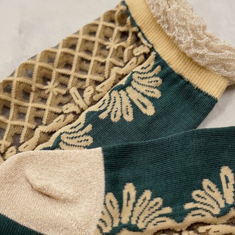 lace up ankle cover socks (see-through) <green> L-M84