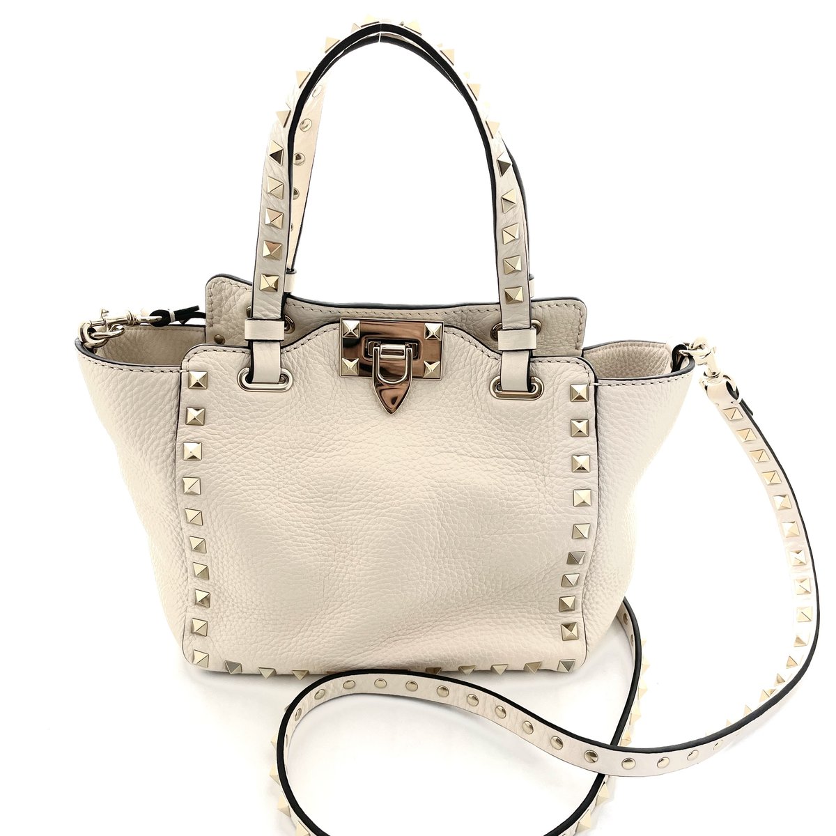VALENTINO トートバッグ アイボリー/ブラック 中古・古着通販】VALENTINO (ヴァレンティノ) ガラヴァーニ ロゴトート