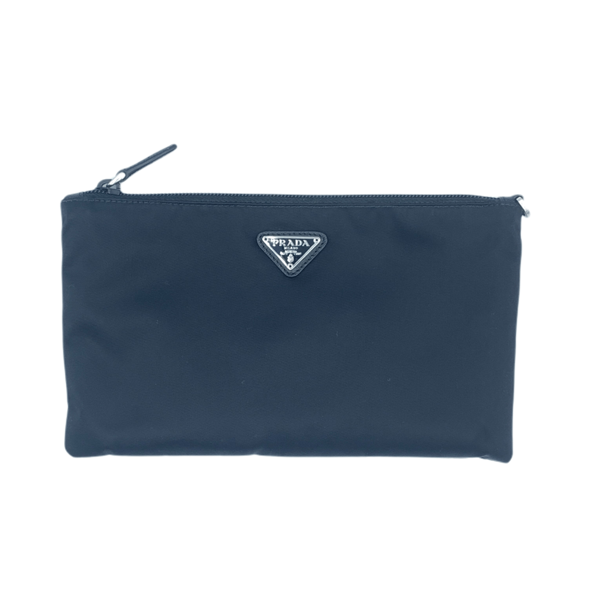 PRADA プラダ ロゴプレート ポーチ 小物入れ テスートナイロン ブラック PRADA プラダ 三角プレートロゴ ナイロン ポーチ 小物入れ